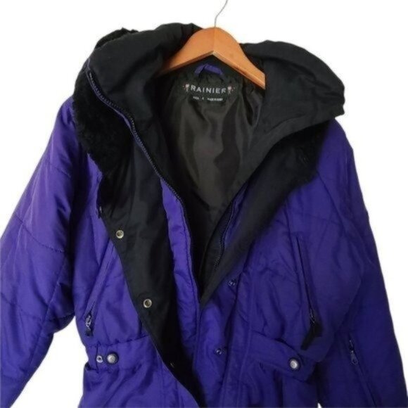 Vintage Rainier Ski Jacket Purple Short Dolman Sleeve 70's Pockets Hood size 8 - Picture 7 of 13
